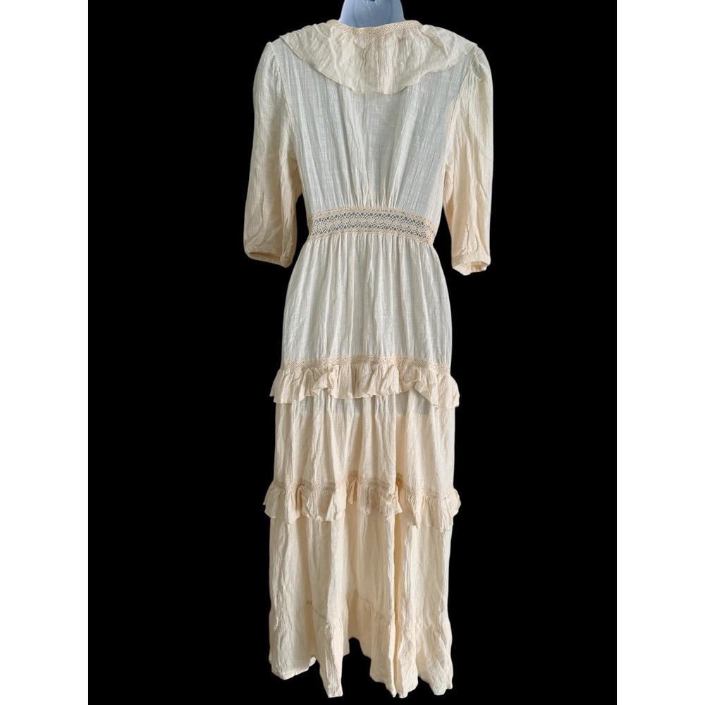 Anthropologie Maeve Gauze Duster M Tie Front Ecru  Ruffle Maxi Cottagecore - Picture 6 of 11